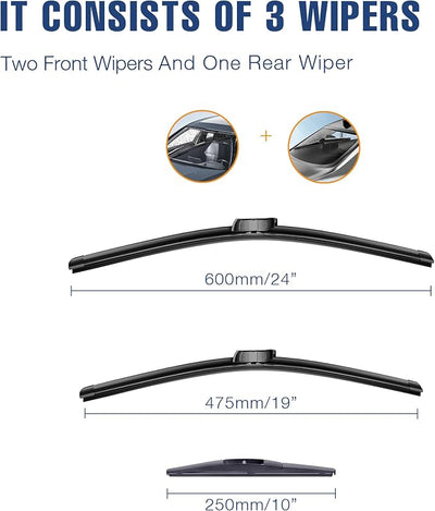 ICEXSNOW® Windshield Wiper Blades Replacement for Honda CR-V CRV 2025 2024 2023 (Pack of 3) Automotive Replacement Windshield Wiper Blades,OEM Original Replacement 24"/19"/10"