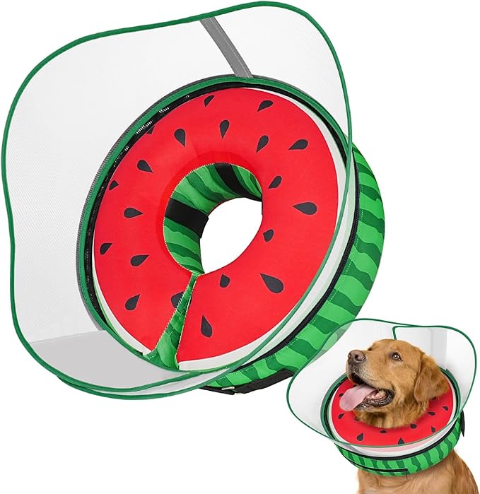 Supet Raised Inflatable Dog Cone After Surgery - Adjustable Recovery Donut Collar with Removable Shield to Stop Licking Wounds & Protect Stitches - Soft Dog Cone Alternative for Dogs (Watermelon,XXL)