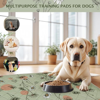IEUUMLER Washable Pee Pads for Dogs, 2 Pack Non-Slip & Waterproof Pack Whelping Pad, Reusable Washable Puppy Potty Training Pad with Fast Absorbent for Playpen EU007 (Grass Green Daisy, 48"X30"-2pcs)