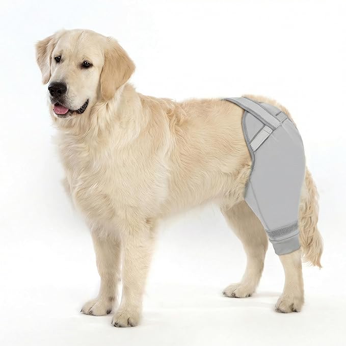 Dog Rear Leg Sleeve to Stop Licking, Upgraded Hind Leg Cover to Stop Slipping, for TPLO Surgery, Skin Conditions, Wounds, Breathable Soft Fabric, Dog Cone Alternative, Right, L, Black-Gray