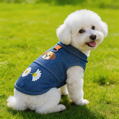 Dog Tshirts for Small Dogs, Soft Breathable 100% Cotton Denim Dog Vest with D-Ring & Cute Bear Daisy Print Dog Shirts for Small Dogs Girl Boy Puppy Clothes Outfits for Chihuahua Yorkie Shih Tzu