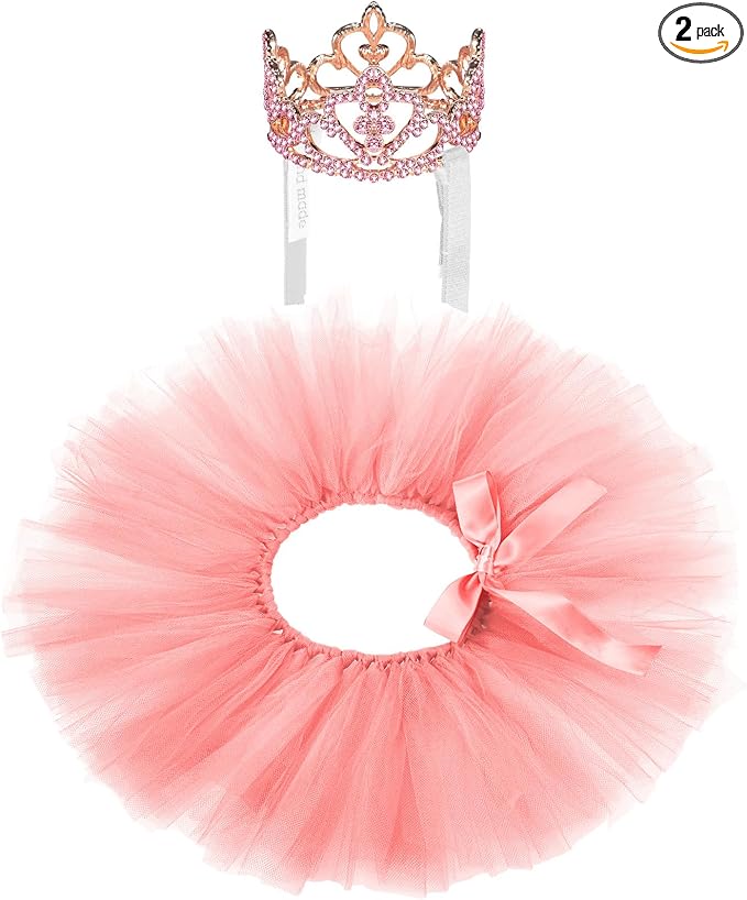 2 Pcs Dog Crown Headband Dog Tutu Dress Set Crystal Rhinestone Tiara Crown Tutu Skirt Pet Dress Costume for Puppy Birthday Party Wedding Photo Prop Costume