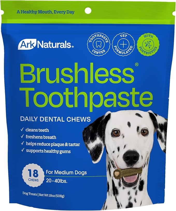 Brushless Toothpaste, Dog Dental Chews for Medium Breeds, Freshens Breath, Helps Reduce Plaque & Tartar, 18oz, 1 Pack