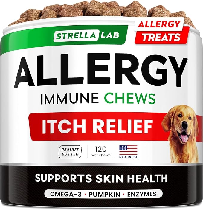 Dog Allergy Relief & Anti Itch Support Chews w/Omega 3: Real Ingredients, Real Taste! Skin & Coat Immune Supplement w/Fish Oil, Pumpkin & Enzymes — Developed by Experts - Made in USA -120Ct