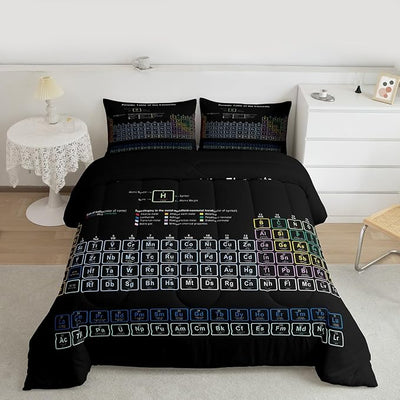 Erosebridal Chemistry Theme Bedding Sets Twin Size, Periodic Table of Elements Comforter Set, Science Chemistry Lovers Duvet Sets for Kid Teens Boys Man Bedroom Decor Bedding Set, Black