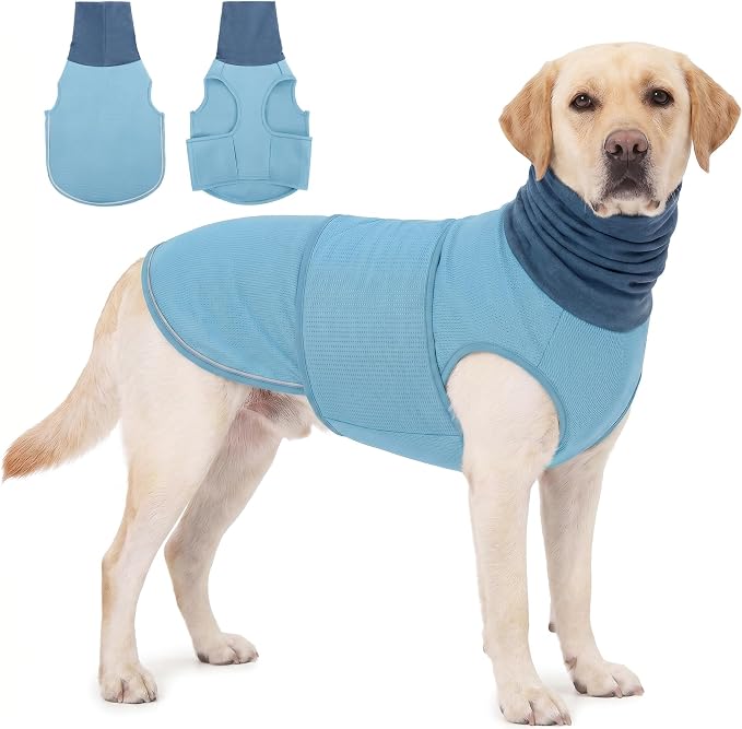 KOESON Dog Anxiety Vest with Ear Wraps, Large Dog Thunder Jacket with Double Compression, Breathable & Reflective Dog Calming Hoodie for Thunder, Fireworks, Travel, Separation, Blue XXL