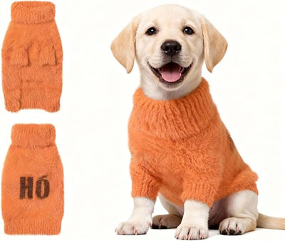 Small Dog Furry Pullover Sweater, Classic Turtleneck Dog Clothes for Cold Weather Cute Warm Pet Clothes for Chihuahua, Bulldog, Dachshund, Pug Orange X-Large