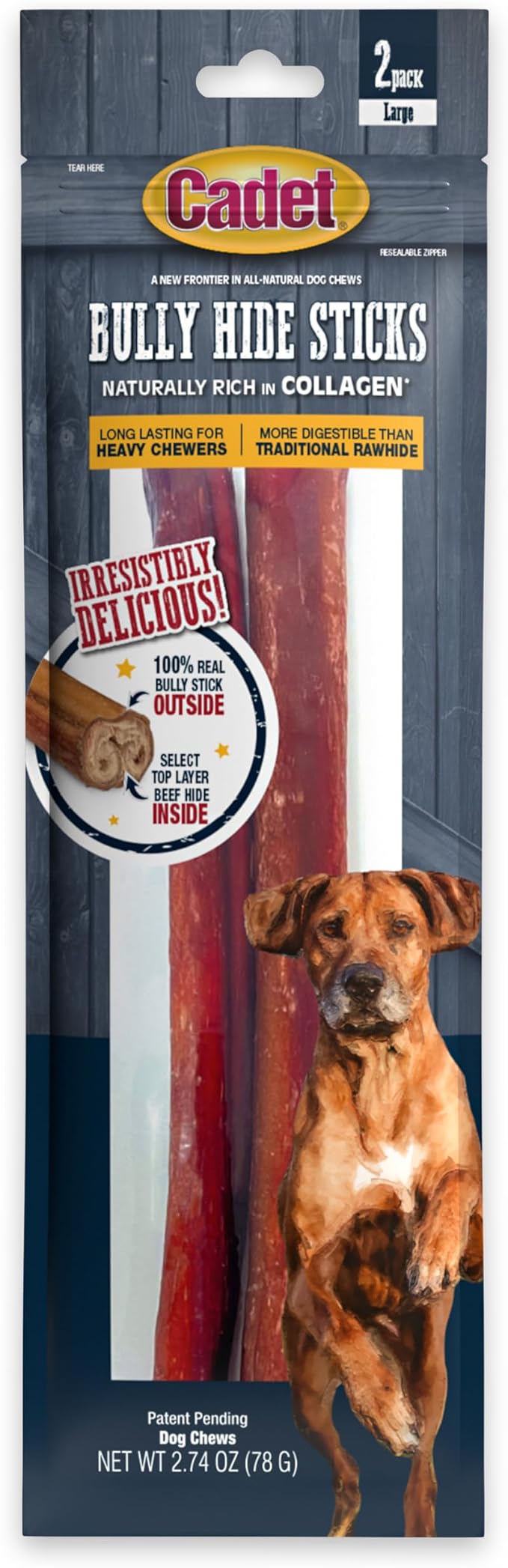 Bully Hide Sticks for Large Dogs, All-Natural Beef Pizzle, Limited-Ingredient Long-Lasting Dog Chews for Aggressive Chewers, 2 Count