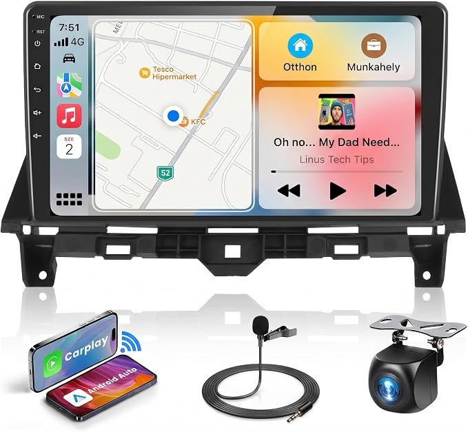 4 Core 4G+64G Car Radio for Honda Accord 8th 2008-2013, 10" Touchscreen Wireless Carplay & Android Auto, Backup Camera, WiFi, Bluetooth, GPS, FM/RDS/EQ/USB/SWC