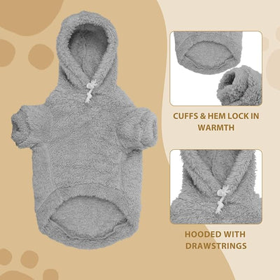 Fuzzy Dog Sweaters for Large Dogs Pet Hoodie Clothes Warm Soft Pet Coats Hooded Sweatshirt Dog Hoodie for Large Dogs(Grey-L)