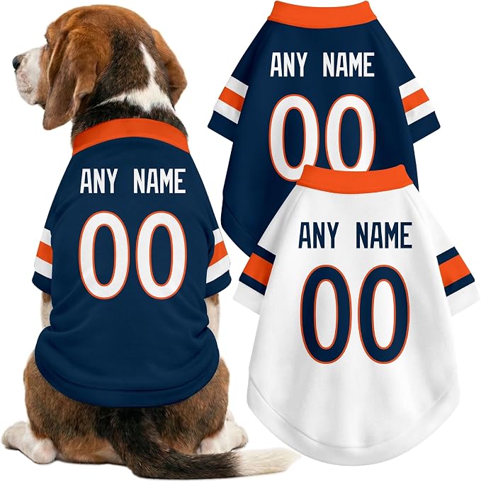 Denver Dog Clothes Jersey Style Personalized Pet T Shirt with Custom Name Number for Small Medium Large Dogs
