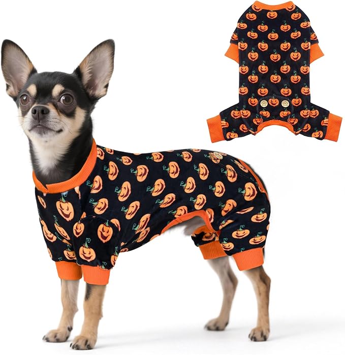 KYEESE Halloween Dog Pajamas for Small Dogs Boy Girl Adorable Pumpkin Dog Pjs Pet Onesie Stretchable Doggy Clothes 4 Legs Festival Doggie Jammies Cat Pajamas Halloween Costumes,Small