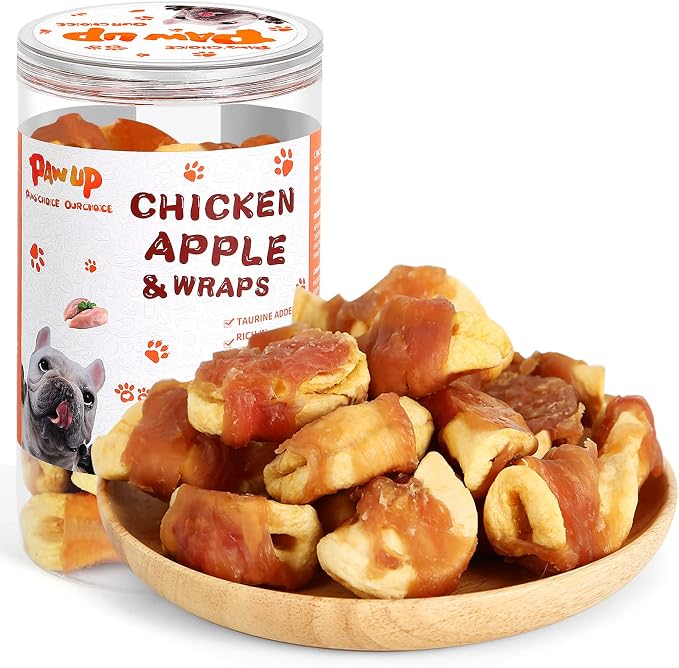 Dog Treats Apple Slice Chicken Wrapped, Training Treats w/Taurine for Small Medium Large Dogs, 12.5 oz