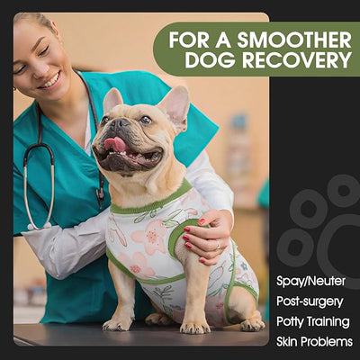 FUAMEY Dog Recovery Suit Male,Dogs Surgery Neuter Suits Puppy Spay Shirts for Female Protect Dog's Skin Anti Licking Abdominal Wounds Doggie Onesie Pet Bodysuit Alternative to Cone Rabbit Flower XXL