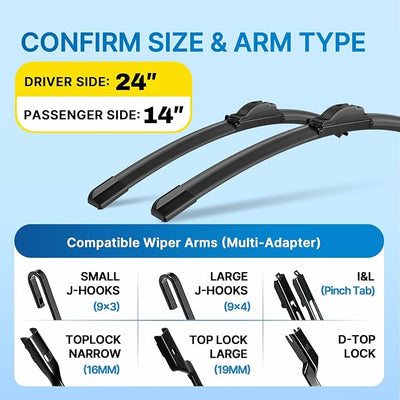 5 PLUS 24 and 14 Inch Front Wiper Blades 2-Pack, Size Pair Options | Windshield Wiper Size Pairs, Multi-Adapter Design, Smooth Wiping, All-Weather Performance, Easy Install