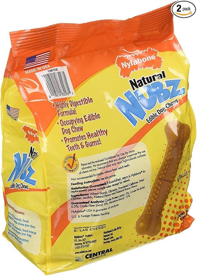 (pack of 2) Nylabone Natural Nubz Edible Dog Chews 22ct. (2.6lb/bag) -Total 5.2lb (Limited Edition)