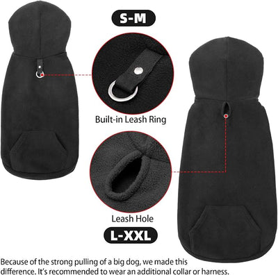 EXPAWLORER Dog Hoodie Fleece Sweater Vest, Hooded Dog Sweatshirt Fall Winter Pet Clothes with Leash Hole, Sleeveless Warm Cozy Puppy Clothing for Cat Small Medium Large Dogs Girl Boy, Black XXL