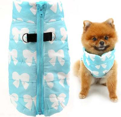 SMALLLEE_LUCKY_STORE Pet Water Resistant Winter Jacket Vest with D-Ring for Small Dog Cat Zip-up Padded Puppy Coat Chihuahua Yorkie Kitten Warm Clothes, Blue, XS