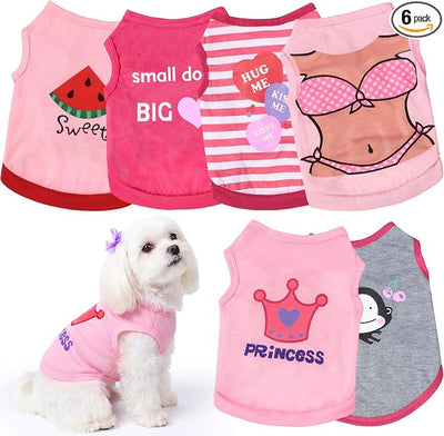 6 Pieces Dog Shirt Puppy Sweatshirt Pet Sleeveless Vest Dog Clothes Doggy Female Apparel for Small to Medium Dogs Puppy Cat(Cute Patterns,M Size)