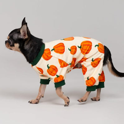 Fitwarm Pumpkin Dog Pajamas, Thanksgiving Outfit for Small Dogs Boy Girl, Fall Pet Clothes, Beige, Orange, Green, Small