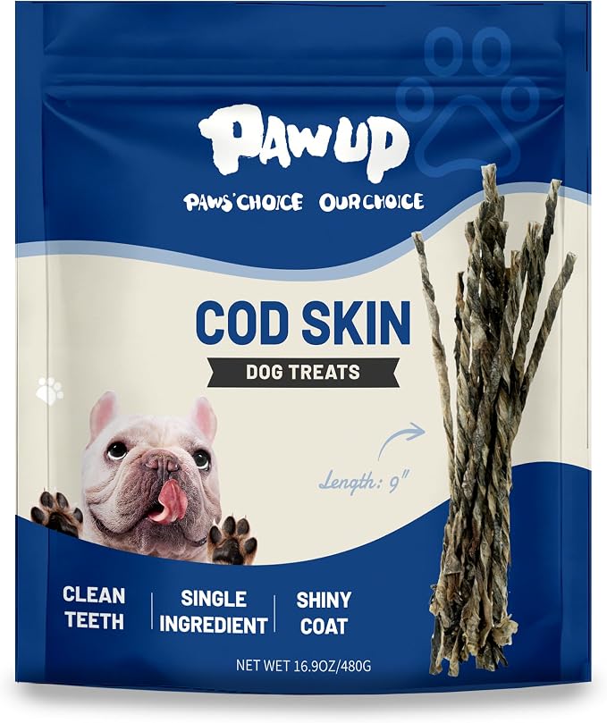 Cod Skin Strips Dog Treats, Natural Fish Skin Chews, Omega-3 Rich for Skin & Coat Health, Single Ingredient Dog Snacks for Small & Medium Dogs, 16 oz