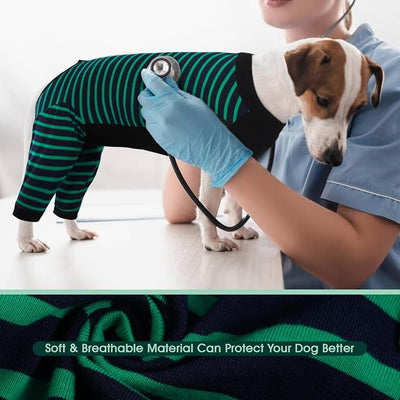 Kuoser Dog Recovery Suit with Anti Licking Rear Leg Sleeve, Green 4XL | Abdominal Dog Surgical Suit with Pants Cover Protect Wounds, Dogs Elbow Protector Soft Pet Surgery Onesie Cone Alternative
