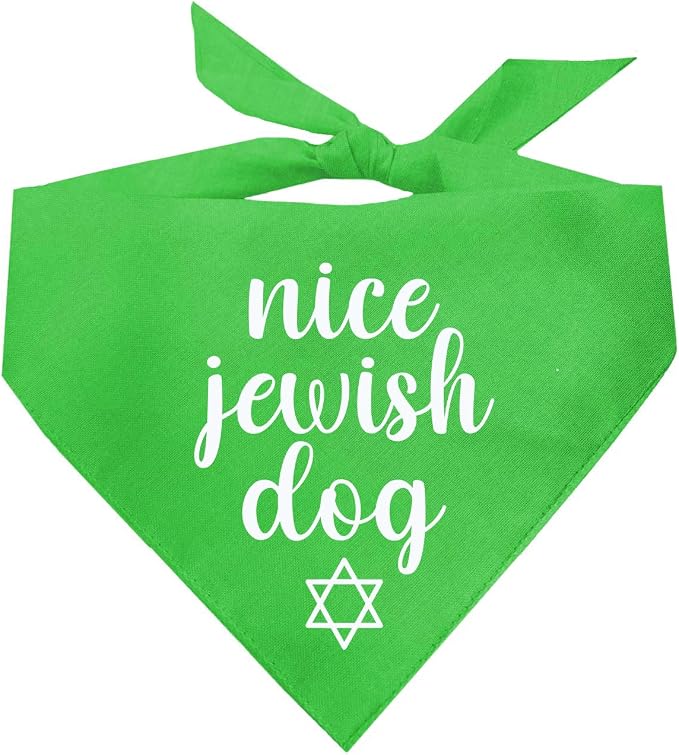 Nice Jewish Dog Bandana | 100% Cotton | Made in USA | Passover | Hanukkah | Yom Kippur | Rosh Hashanah | Jewish Celebration | Bar & Bat Mitzvah | Lime Green, X-Small (930)