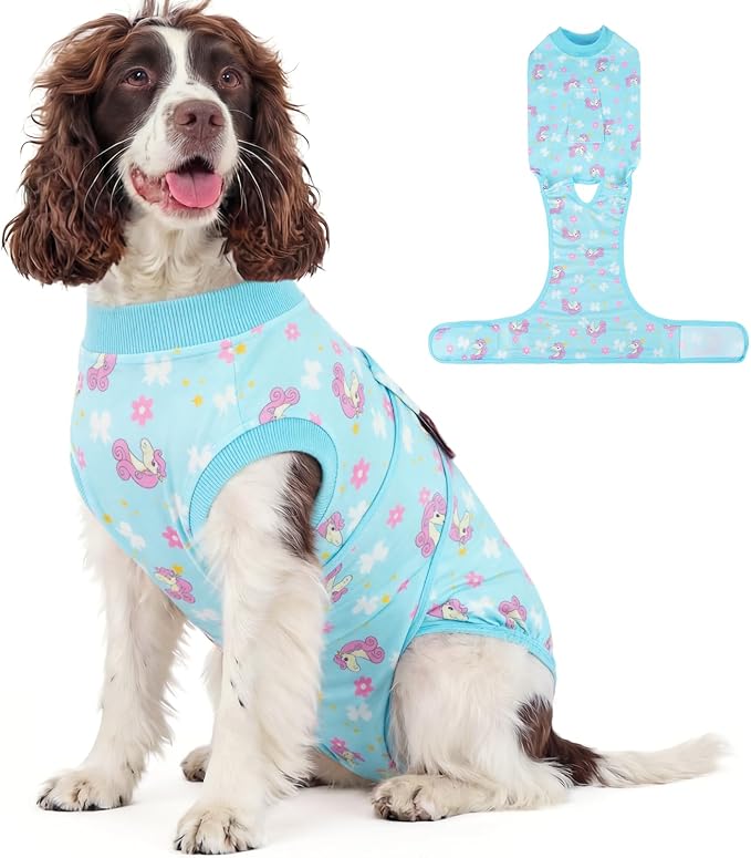 Kuoser Dog Surgery Recovery Suit, Soft Breathable Dog Recovery Suit for Female Spay Male Nueuter, Anti Licking Puppy Onesie Pet Surgical Suit for Dogs Abdominal Wounds Skin Disease, Unicorn M
