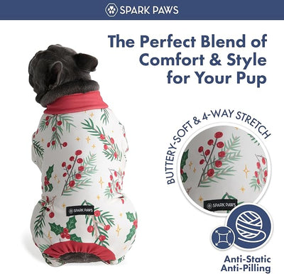 Spark Paws Dog Christmas Pajama, Dog Recovery Suit Male, Onesie, Ultra-Soft and 4-Way Stretch, for Small Medium and Large Breeds - Mistletoe - XL