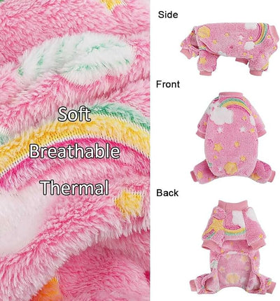 Sebaoyu Dog Pajamas for Small Dogs, Glow in Dark Tie Dye Unicorn Sweater, Super Soft Velvet Material Chihuahua Yorkie Tiny Clothes Outfits(XX-Small,Rainbow)