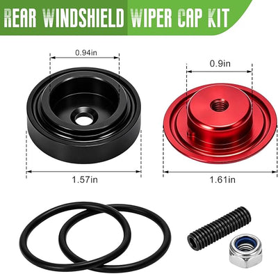 Car Wiper Plug, Waterproof Auto Rear Windshield Wiper Delete Cover Kit with O-Ring, Aluminum Alloy Block-Off Grommet Cap Replacement for Cars SUVs Trucks, Car Accessories (Red)