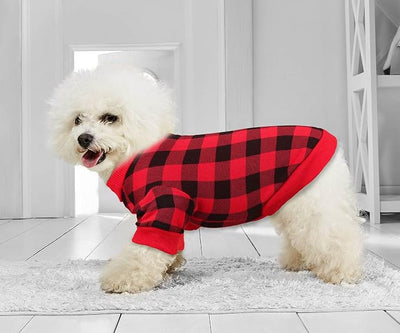 Dog Fleece Sweater for Small Dogs Buffalo Plaid Dog Clothes Soft Thickening Warm Puppy Clothes Sweater for Small Dogs Girl & Boy(XS)