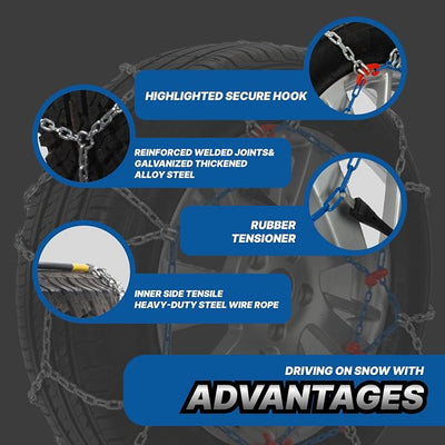 Snow Chains for Pickup Trucks & SUVs Off-road, Heavy Duty Quick Fit & Easy Installation Snow Tire Chains, Portable Reusable Emergency Tire Traction Chain, Set of 2 (HP2315)