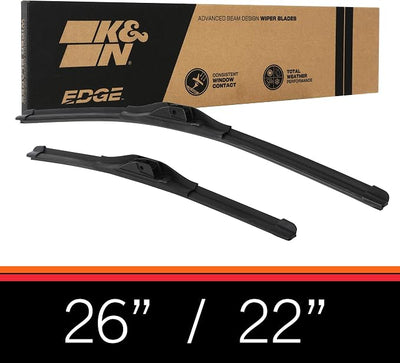 K&N EDGE Wiper Blades: All Weather Performance, Superior Windshield Contact, Streak-Free Wipe Technology: 26" + 22" (Pack of 2)