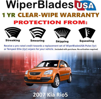 WiperBladesUSA Wiper Blades Set w/ 1yr warranty compatible with Kia Rio5 2007 Wipers (Set of 2) Pulse Wipers