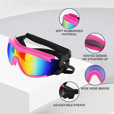 Enjoying Dog Sunglasses Medium to Large Breed, Dog Goggles UV Protection, Large Dogs Driving Eye Protection, Outdoor Windproof Dustproof Anti-Fog, Breathable, Adjustable Straps, Pink