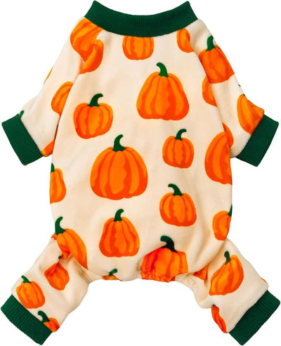 Fitwarm Pumpkin Dog Pajamas, Thanksgiving Outfit for Small Dogs Boy Girl, Fall Pet Clothes, Beige, Orange, Green, XL