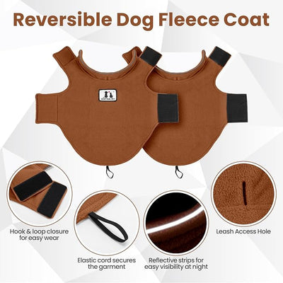 DENTRUN Reversible Dog Coat - Windproof Polar Fleece Vest with Reflective Neck Strips, Hook & Loop Closures, Sleeveless Cold Weather Jacket for Large Dogs, XL