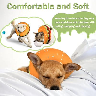 Inflatable Dog Cone Collar for Large Medium Small Dogs, Soft Adjustable Recovery Cone Collar for Dogs Cat,Dog Neck Donut Cone Alternative After Surgery(Hamburger,Medium+