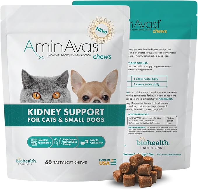 Small Dogs & Cat Kidney Support - Promotes Healthy Kidney Support in Cats & Small Dogs - 300mg (60 Chews)
