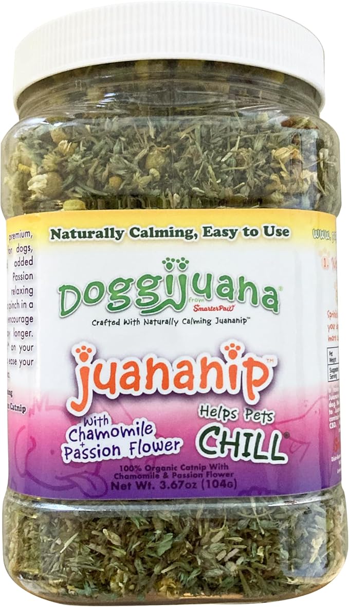 Juananip™ Refill Jar | Hand Harvested Organic Ground Catnip for Dogs | Naturally Calming for Anxiety, Stress | Grown in The USA (Passionflower & Chamomile)