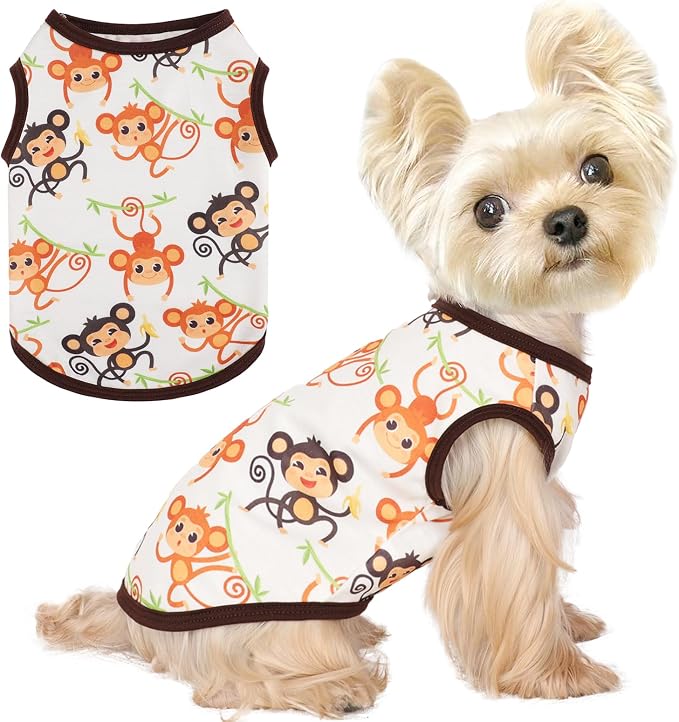 Dog Shirt Vest Dog Clothes for Small Dogs Boy Girl Stretchy Summer Puppy T-Shirts Soft Breathable Lightweight Puppy Sweatshirt Pet Cat Outfit (Monkey, Small)