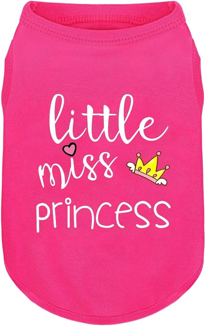Pink Cotton Dog Shirt with 'Little Miss Princess' Print, Soft & Breathable Pet Apparel for Small to Large Dogs, All-Season Sleeveless Vest, Cute and Comfortable Dog Outfit.Pink Crown 4XL