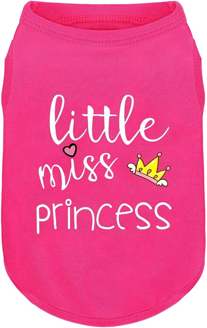 Pink Cotton Dog Shirt with 'Little Miss Princess' Print, Soft & Breathable Pet Apparel for Small to Large Dogs, All-Season Sleeveless Vest, Cute and Comfortable Dog Outfit.Pink Crown XL