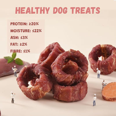Pawmate Dog Treats Duck Wrapped Sweet Potato Donuts Rings, Healthy Low Fat Dog Jerky Chews, High Protein Training Treats Snacks for Small Medium Large Breed, 10.6 oz