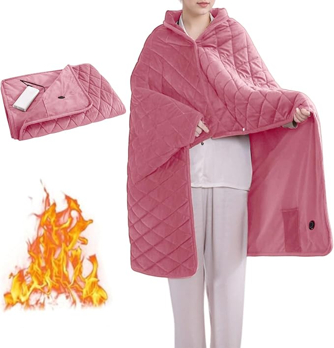 Portable Heated Blanket Soft Warm Heated Lap Rechargeable Electric Throw for Camping Car Travel Use No Battery