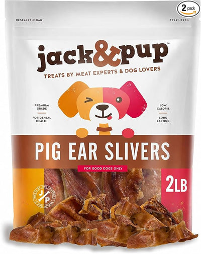 Jack&Pup Pig Ears Slivers (2Lb) - All Natural Single Ingredient Pork Strips Dog Treats, Excellent Rawhide Alternative, Dog Chews for Large and Small Dogs