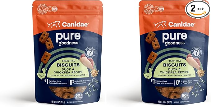 Pure Dog Treat Biscuits with Duck & Chickpeas, 11 oz, Grain Free (Pack of 2)