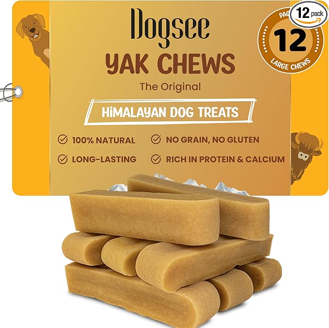 Original Yak Cheese Himalayan Dog Chews 3lb (Large - 12 Bars).100% Natural, 60% Protein, Dog Treats for Large Breed Dog Chews Long Lasting for Aggressive Chewers