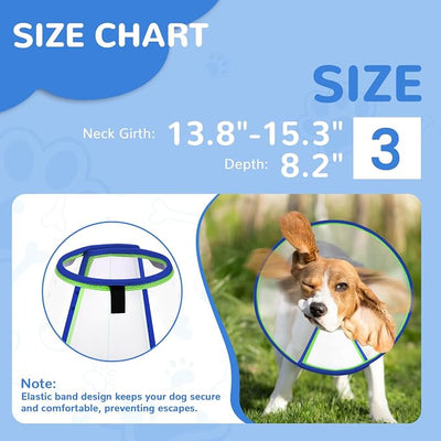 Soft Dog Cone Collar for Dogs After Surgery, Transparent Cone for Dogs to Stop Licking, Breathable Dog Neck Cone for Small Medium Large Dog, Adjustable Elizabethan Pet Recovery Collar (Blue, Size 3)